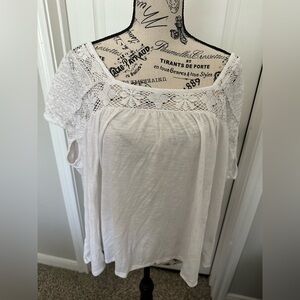 Lucky Brand White Lace Short Sleeve Blouse